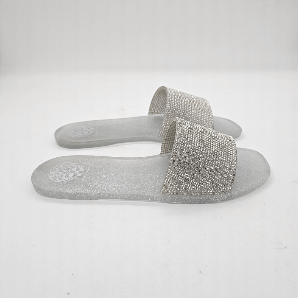 NIB Vince Camuto Embellished Metallic Silver Sparkle Jaquell Jelly Slide Sandal - Picture 9 of 15